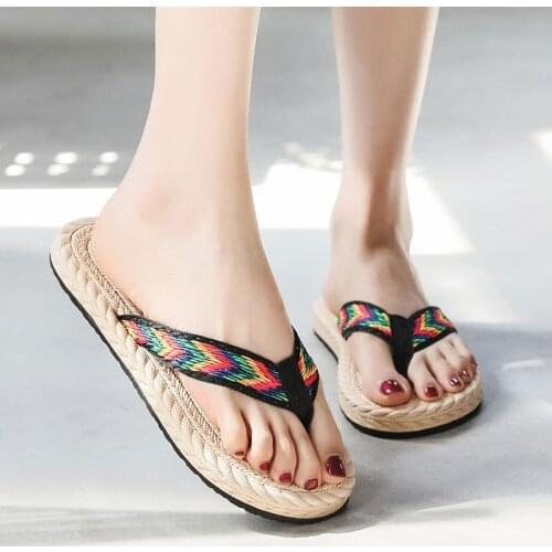 2021 Summer Hemp Cool Women Flip Flops Outdoor Beach Flat Woman Slippers Casual Indoor Shoes for Women Free Shipping Female Shoe