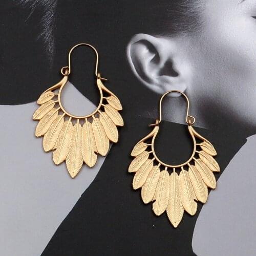 Retro Women Leaf Indian Jhumka Earrings Bohemian Ethnic U-shaped Gold Metal Alloy Dangle Earrings Boho Gypsy Jewelry Accessories
