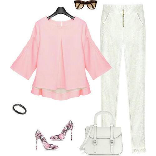 Spring 2018 LadLadys Chiffon Suit Sleeve Ruffle Sweet Causal Shirts lovely Seven fold Sleeve vest two-piece outfit