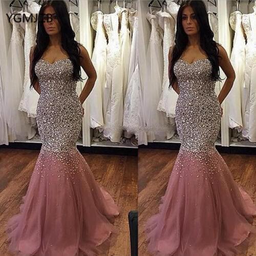Luxury Mermaid Prom Dresses Long 2020 Crystal Beads Sweetheart Blush Women Formal Evening Dresses Party Gowns Robe De Soiree