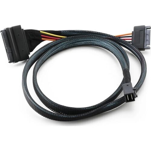 0.5M/1.5Ft Mini SAS SFF 8643 to U.2 SFF-8639 Cable with 15 Pin Female SATA Connector SSD Power Cable Wire 12Gb/S