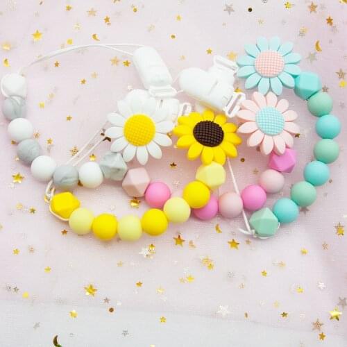 Cute-Idea 1set Sunflower Pacifier Chain Silicone Teether Chewable Food Grade Teething BPA Free Handmade DIY Baby Product Toy