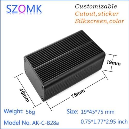 1 pc, 19*45*75mm diy aluminum box electrical extrusion enclosure black instrument shell box device control outlet project case