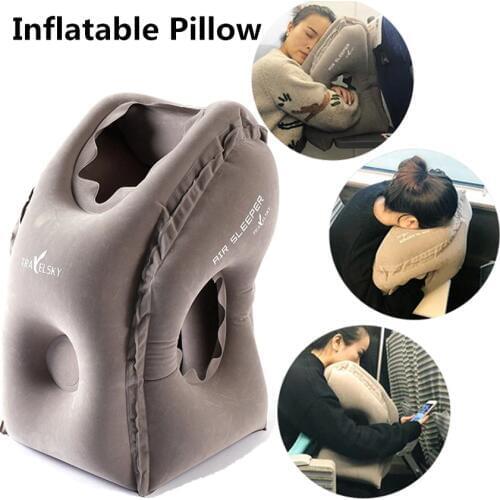 1PCS New Folding Air Inflatable Travel Pillow For Train Office Soft Sleeping Pillows Airplane Neck Chin Head Support Rest Pillow