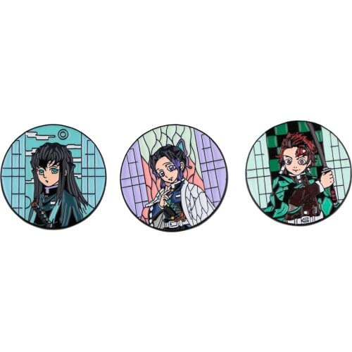 20pcs/lot J3011 Anime Demon Slayer Character Round Pin Metal Enamel Pins and Brooches for Women Men Lapel Pin Backpack Hat Badge