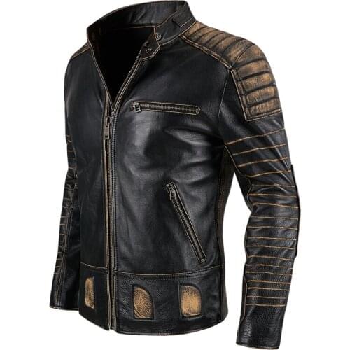 2020 Vintage Black Men American Motorcycle Leather Jacket Plus Size 5XL Genuine Cowhide Spring Slim Fit Biker Coat FREE SHIPPING