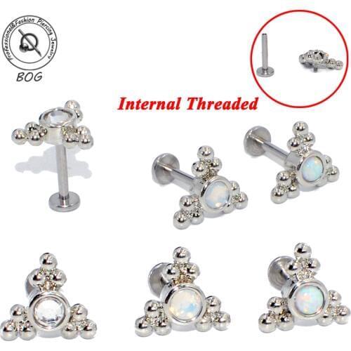 3PCS G23 Titanium&Steel Opal Cluster Ear Tragus Helix Cartilage CZ Gem Earring Stud Labret Bar Lip Ring Body Piercing Jewelry