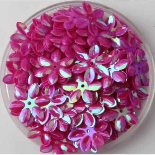 800pcs/lot 15mm Flower Sequins Cup Six Petals With 1 Center Hole Plum Blossom Handcraft Sewing Accessory Rose Red AB Confetti