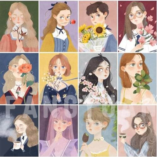 5D Diamond Painting Full Square Round Drill Portrait Diamond Embroidery Cartoon Girls Rhinestones Mosaic Bedroom Decortion