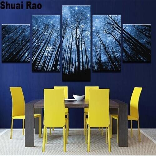 Forest With Bule Starry Sky Landscape 5d Diamond painting full square round 5 panel diamond mosaic Embroidery rhinestone art