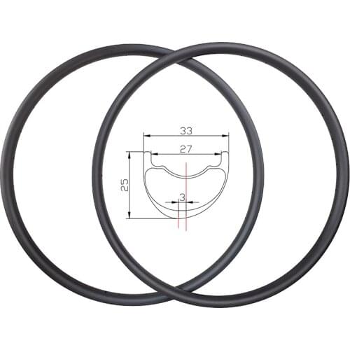 355gr Asymmetrical 29" MTB XC BOOST 33mm outer 27mm internal width carbon bike tubeless wheels 29er hookless bicycle rims