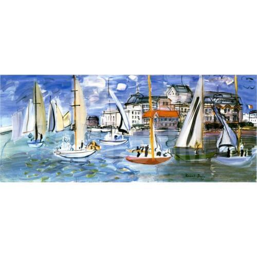 Large Canvas oil painting seascape boats Regates In the Port of Trouville Raoul Dufy Canvas modern art for living room Handmade