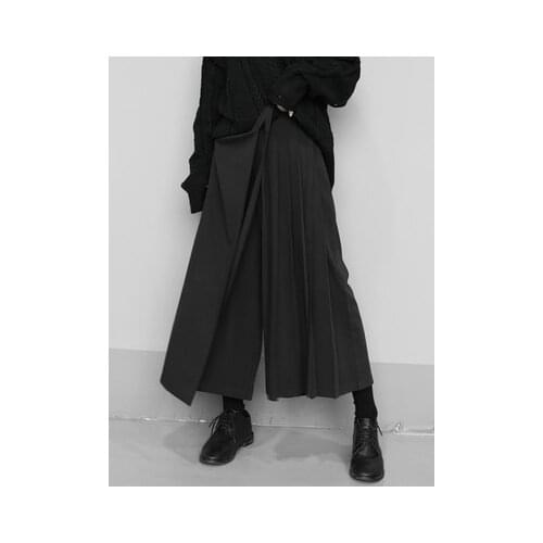 False two culottes small people drop feeling tight waist belt irregular casual broad leg trousers original woman
