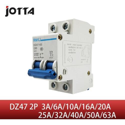 C45N 2 pole 3A/6A/10A/16A/20A/32A/40A/50A/63A 400V~ C type mini circuit breaker mcb Mounting 35mm din rail Breaking Capacity 6KA