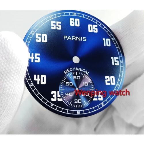 Watch face 38.9mm parnis blue black dial fit 6498 seagull movement Watch Case Luminous marks P896