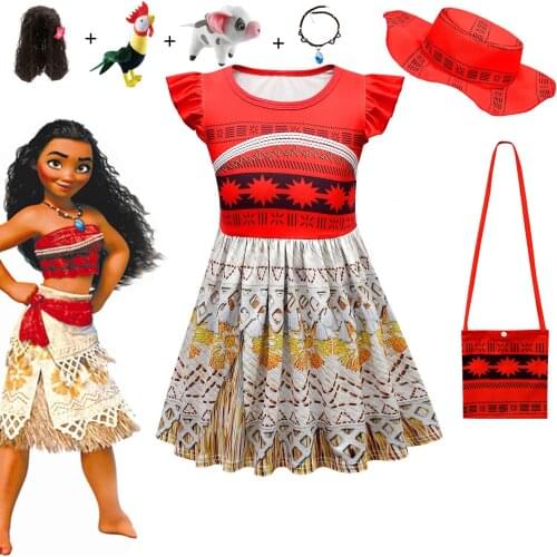 Children Halloween Moana Dress For Girls Kids Cosplay Costume Fly Sleeve Dress Birthday Carnival Party Vestidos Princess Dress