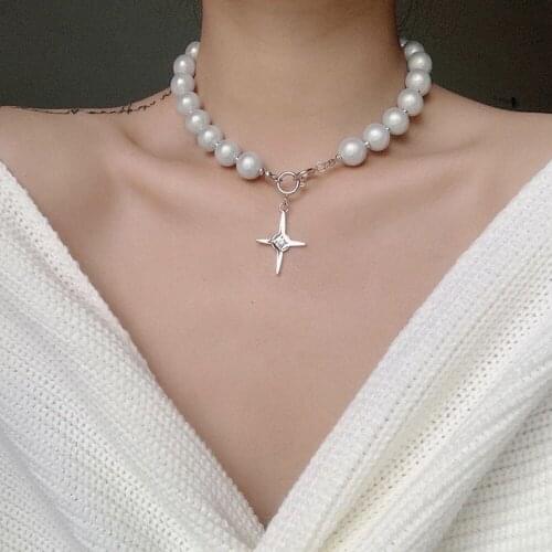 DIEZI Elegant Fashion Imitation Pearl Statement Choker Necklaces Party Wedding Cross Pendant Necklaces Women Ladies Jewelry