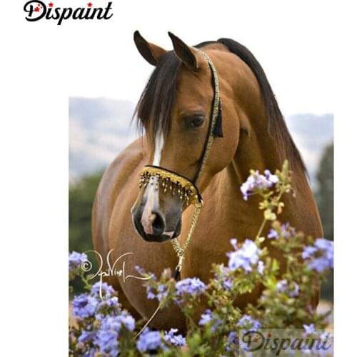 Dispaint Full Diamond "Animal horse flower"DIY 5D Diamond Painting Cross Stitch Home Decor Picture Of Rhinestone Handmade A25836