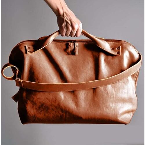 Mens Large Capacity Handbag Travel Luggage Bags PU Leather Shoulder Crossbody Bag Multifunctional Document Pocket Business Gift