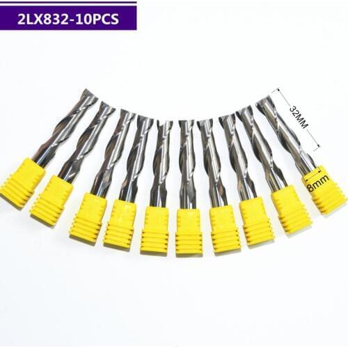 8mm*32mm-10pcs,Free shipping 2 Flutes End Mill,CNC machine milling Cutter,Solid carbide woodworking tool,PVC,MDF,Acrylic,wood