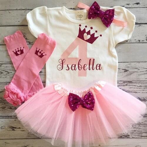 Personalize Pink 4th Birthday Princess Outfit ，4th Birthday Shirt and Tutu Outfit, Customize Onesies Tutu Set
