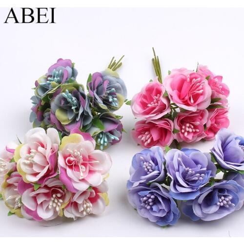 12pcs 3cm Artificial Silk Rose Flower Bouquet Fake Stamen flowers DIY Garland Wreath Accessory Wedding Scrapbooking Decoration