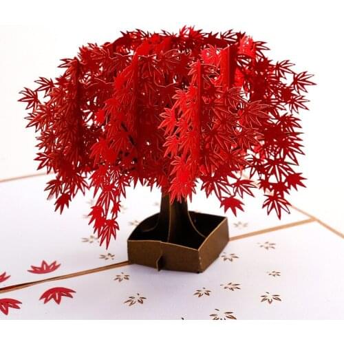 Red Maple 3D Pop Up Greeting Cards Handmade Paper Carving Cut Post Card Birthday Christmas Valentine Day Decoration Gift