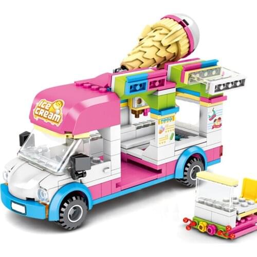 City Snack Store Street View Food Girl Truck Car Ice Cream Building Blocks Educational Creator Bricks Figures Toys For Children