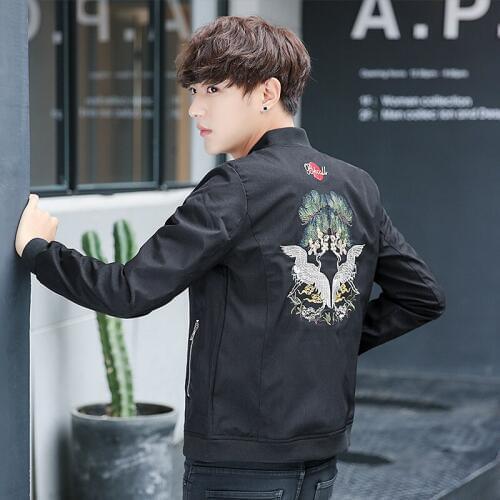 Spring and autumn new Pine crane Chinese style mens embroidery jacket young mans casual jackets male baseball clothing tide