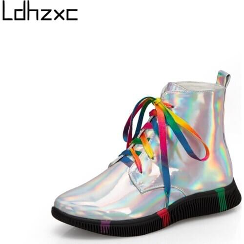 LDHZXC 2020 fashion ankle boots fashion lace up mixed colors winter women boots low heel round toe autumn winter ladies shoes