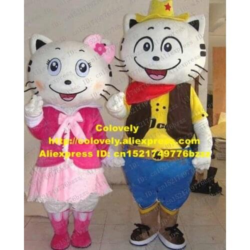 Cute White Cat Boy Girl Mascot Costume Mascotte Kitten Moggie With Big Black Eyes Happy Face Round Head Adult No.2792 Free Ship