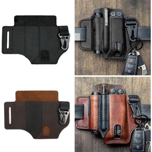 Multitool Sheath for Belt Leather Sheath for Man EDC Pocket Organizer Tool Pouch with Pen Holder Key Fob Flashlight Pouch
