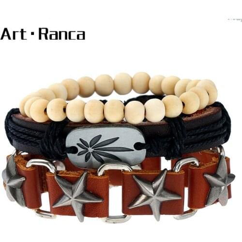 Fashion Star Leaf Braided Mens and Womens Bracelets Couples Leather Bracelets