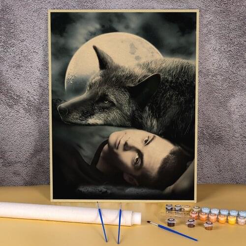 Wolf Animal Coloring By Numbers Painting Kit Acrylic Paints 40*50 Oil Painting New Design For Kids Wall Handiwork