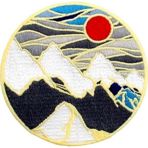 Embird patches Embroidered patch for girls Ice Mountain Under Red Sun ceo-friendly handmade iron on patches fashion badges patch