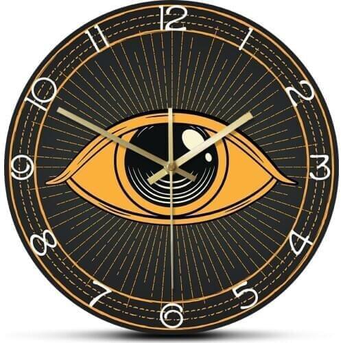 Occult Symbol Masonic Eye Abstract Silent Non-ticking Wall Clock All Seeing Eye lluminati Mystical Home Decor Hanging Wall Clock