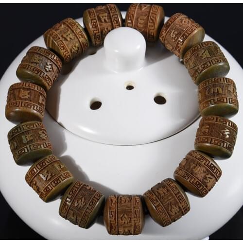 Natural sandalwood Tibetan six-character mantra Tibetan Buddhist prayer wheel bracelet 15mm unisex Yoga Zen
