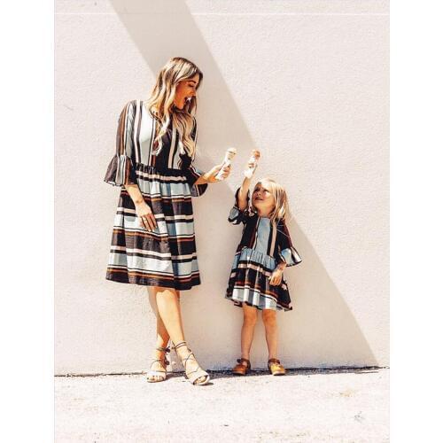 2020 new Fashion Family Matching Clothes Mother Daughter Dresses Women Dress Girl Dress Mom Girl Striped Dresses Clothes