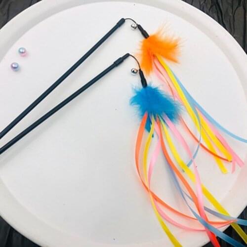 New 3PCS Random Color Pet Funny Cat Stick Toys Rod Interactive Feather Stick Toy For Kitten Cat Teaser Chaser Wand Toy Supplies