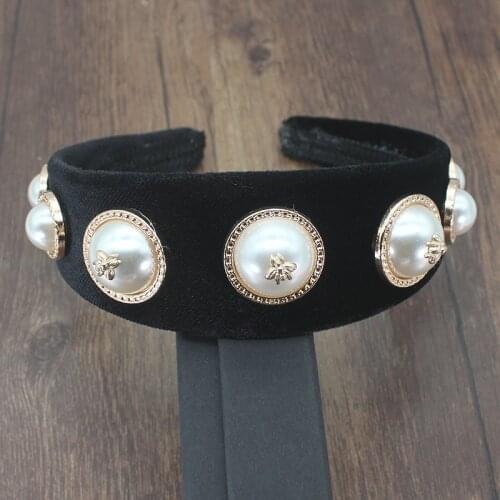 New arrival baroque bee white pearl luxury colorful velvet headband prom cocktail travel personality headband for women