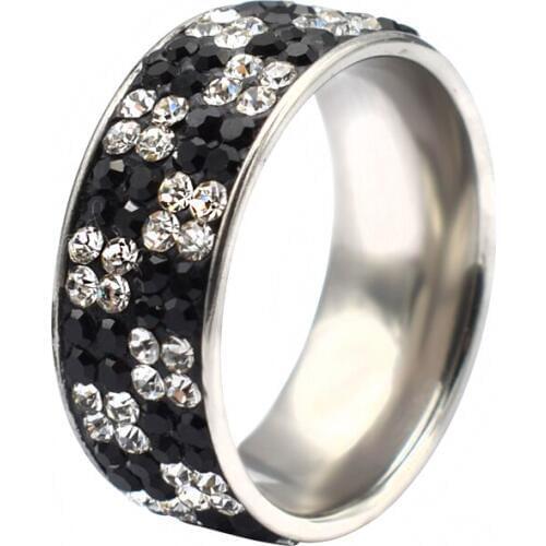 Newest 4 Rows Black White Crystal Stainless Steel Ring For Women Vintage Wedding Rings Jewelry For Party Gift Width 8mm