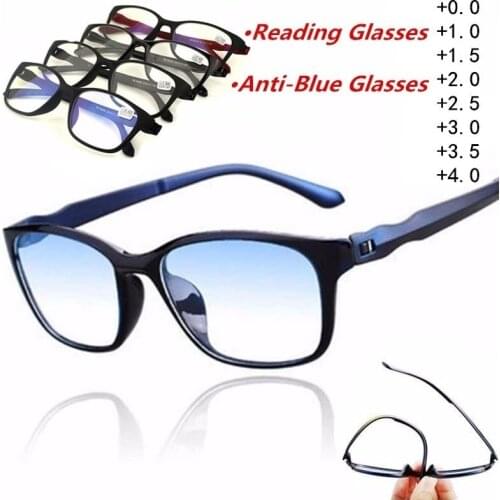 Hot Selling Ladies 0-400 Classic Square Glasses Men Anti-blue Light Computer Reading Glasses Simple Solid Color Reading Glasses