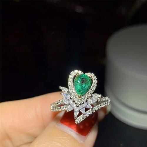 Uaranteed authentic natural emerald ring S925 sterling silver ladies sweet romantic style