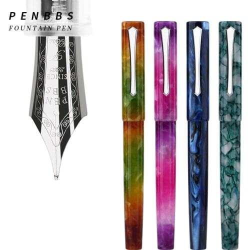 Penbbs 487 Fountain Pen Resin New Colorful Magnetic Ink Piston Art Calligraphy Practice Celluloid Lucency Demonstration Gift Box