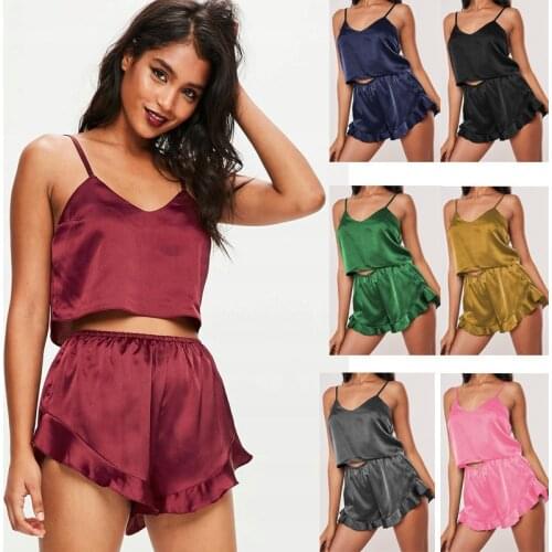 Lady LeisureTops-short Set Two-Piece Suits Women Summer Satin Sexy V-neck Strap Split Pajamas Set Plus Size Pajamas Sexy Pajamas