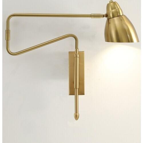 Industrial Adjustable Long-Arm retractable wall lamp Creative with switch Reading Bedside lights Fexible Folding Black Gold WF