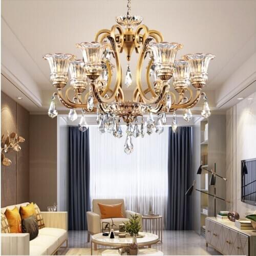 Luxury Modern The Copper Chandeliers Crystal Chandelier Living Room Lights Restaurant Retro Ceiling Lamps LED Lustres De Cristal