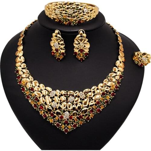 Dubai gold-color Luxury Jewelry Sets Brand Bridal nigerian jewelry set for women Fashion African Beads Jewelry Sets design