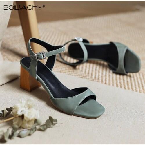 Women Sandals 2021 Summer High Heels Shoes Ladies Pumps Ankle Straps Ladies Peep Toe Square Wedding Sandalias de mujer Green