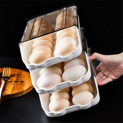 Refrigerator Rolling Egg Box With Cover Rolling Egg Storage Box Kitchen Transparent Rolling Egg Rack Egg Storage Box